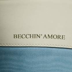 Pre Owned Gucci Off White/Gold Leather 'Guccy' Zip Wristlet Clutch