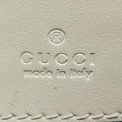 Pre Owned Gucci Off White/Gold Leather 'Guccy' Zip Wristlet Clutch