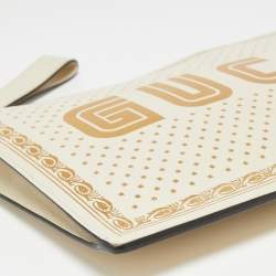 Pre Owned Gucci Off White/Gold Leather 'Guccy' Zip Wristlet Clutch