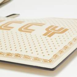 Pre Owned Gucci Off White/Gold Leather 'Guccy' Zip Wristlet Clutch