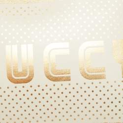 Pre Owned Gucci Off White/Gold Leather 'Guccy' Zip Wristlet Clutch