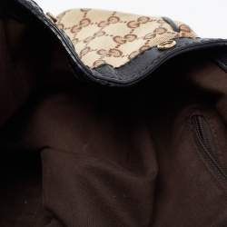 Pre Owned Gucci Beige/Black GG Canvas And Leather Medium Sukey Tote