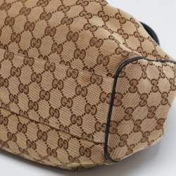 Pre Owned Gucci Beige/Black GG Canvas And Leather Medium Sukey Tote