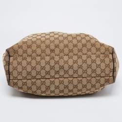 Pre Owned Gucci Beige/Black GG Canvas And Leather Medium Sukey Tote