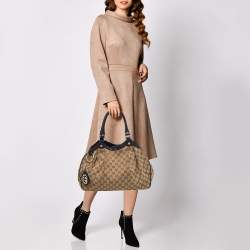 Pre Owned Gucci Beige/Black GG Canvas And Leather Medium Sukey Tote