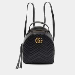 Pre Owned Gucci Black Matelassé Leather GG Marmont Backpack