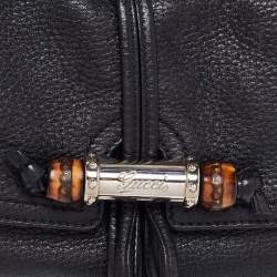Pre Owned Gucci Black Leather New Bamboo Tassel Shoulder Bag