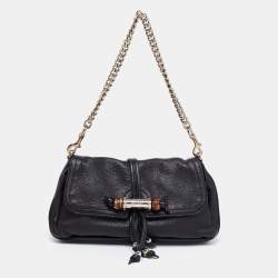 Pre Owned Gucci Black Leather New Bamboo Tassel Shoulder Bag