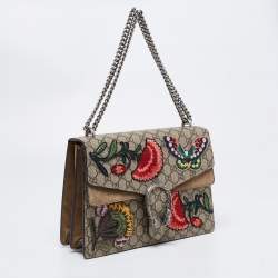 Pre Owned Gucci Beige GG Supreme Canvas and Suede Medium Patchwork Dionysus Shoulder Bag