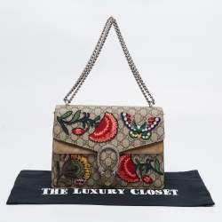 Pre Owned Gucci Beige GG Supreme Canvas and Suede Medium Patchwork Dionysus Shoulder Bag