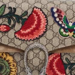 Pre Owned Gucci Beige GG Supreme Canvas and Suede Medium Patchwork Dionysus Shoulder Bag