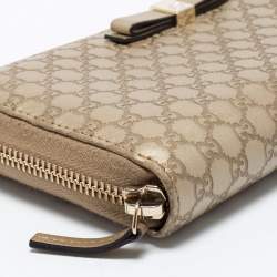 Gucci Metallic Beige Microguccissima Leather Bow  Zip Around Wallet