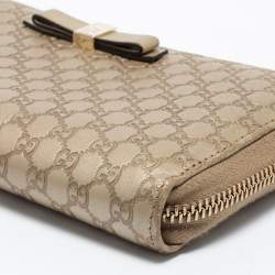 Gucci Metallic Beige Microguccissima Leather Bow  Zip Around Wallet
