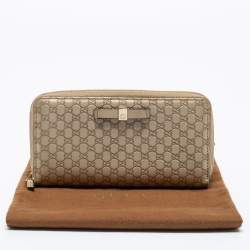Gucci Metallic Beige Microguccissima Leather Bow  Zip Around Wallet
