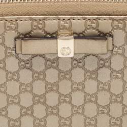 Gucci Metallic Beige Microguccissima Leather Bow  Zip Around Wallet