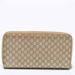 Gucci Metallic Beige Microguccissima Leather Bow  Zip Around Wallet