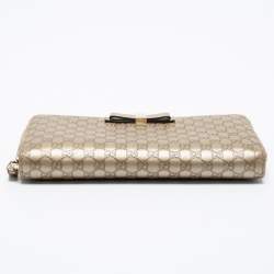 Gucci Metallic Beige Microguccissima Leather Bow  Zip Around Wallet