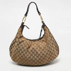 Pre Owned Gucci Beige/Brown GG Canvas and Leather Medium Interlocking G Hobo