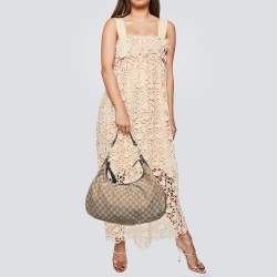 Pre Owned Gucci Beige/Brown GG Canvas and Leather Medium Interlocking G Hobo