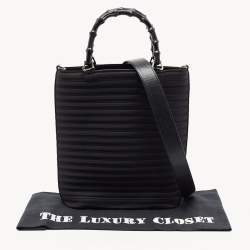 Pre Owned Gucci Black Nylon and Patent Leather Bamboo Tote