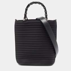 Pre Owned Gucci Black Nylon and Patent Leather Bamboo Tote