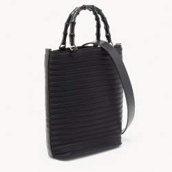 Pre Owned Gucci Black Nylon and Patent Leather Bamboo Tote