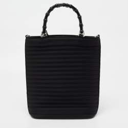 Pre Owned Gucci Black Nylon and Patent Leather Bamboo Tote