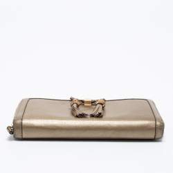 Gucci Gold Leather Bamboo Tassel Bow Zip Around Wallet