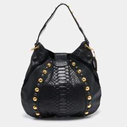 Pre Owned Gucci Black Python And Leather Babouska Fringe Hobo