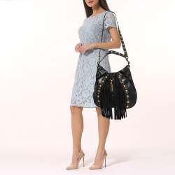 Pre Owned Gucci Black Python And Leather Babouska Fringe Hobo