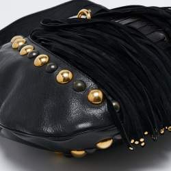 Pre Owned Gucci Black Python And Leather Babouska Fringe Hobo