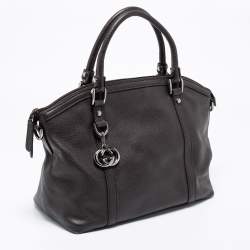 Pre Owned Gucci Dark Brown Leather GG Charm Dome Satchel