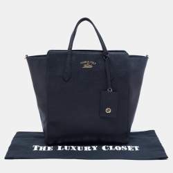 Pre Owned Gucci Black Leather Medium Swing Tote