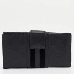 Gucci Black Guccissima Leather Bifold Flap Long Wallet