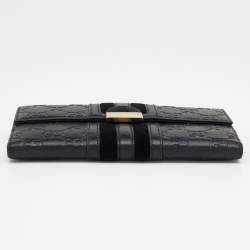 Gucci Black Guccissima Leather Bifold Flap Long Wallet