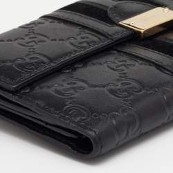 Gucci Black Guccissima Leather Bifold Flap Long Wallet