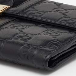 Gucci Black Guccissima Leather Bifold Flap Long Wallet