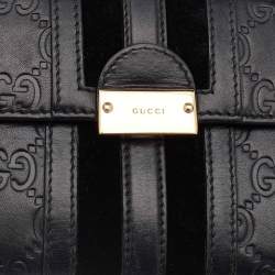 Gucci Black Guccissima Leather Bifold Flap Long Wallet