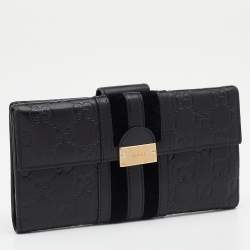 Gucci Black Guccissima Leather Bifold Flap Long Wallet