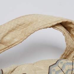 Pre Owned حقيبة هوبو غوتشي هيستيريا جلد وجلد ثعبان مطرز مورد كريمي كبيرة