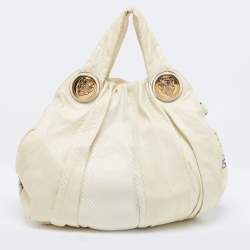 Pre Owned حقيبة هوبو غوتشي هيستيريا جلد وجلد ثعبان مطرز مورد كريمي كبيرة