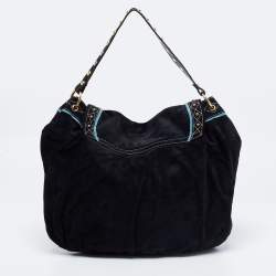 Pre Owned Gucci Two Tone Blue Suede And Leather Large Irina Shoulder Bag