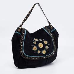 Pre Owned Gucci Two Tone Blue Suede And Leather Large Irina Shoulder Bag