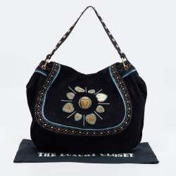 Pre Owned Gucci Two Tone Blue Suede And Leather Large Irina Shoulder Bag