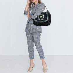 Pre Owned Gucci Two Tone Blue Suede And Leather Large Irina Shoulder Bag