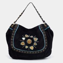 Pre Owned Gucci Two Tone Blue Suede And Leather Large Irina Shoulder Bag
