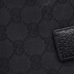 مملوكة مسبقًا محفظة كومباكت غوتشي جلد وكانفاس GG أسود مرصع بغطاء