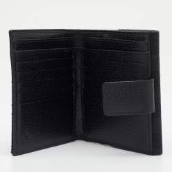 مملوكة مسبقًا محفظة كومباكت غوتشي جلد وكانفاس GG أسود مرصع بغطاء