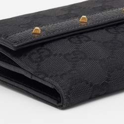 مملوكة مسبقًا محفظة كومباكت غوتشي جلد وكانفاس GG أسود مرصع بغطاء