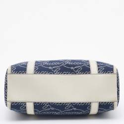 مملوكة مسبقًا Gucci Blue/White Logo Script Canvas And Leather Joy Boston Bag